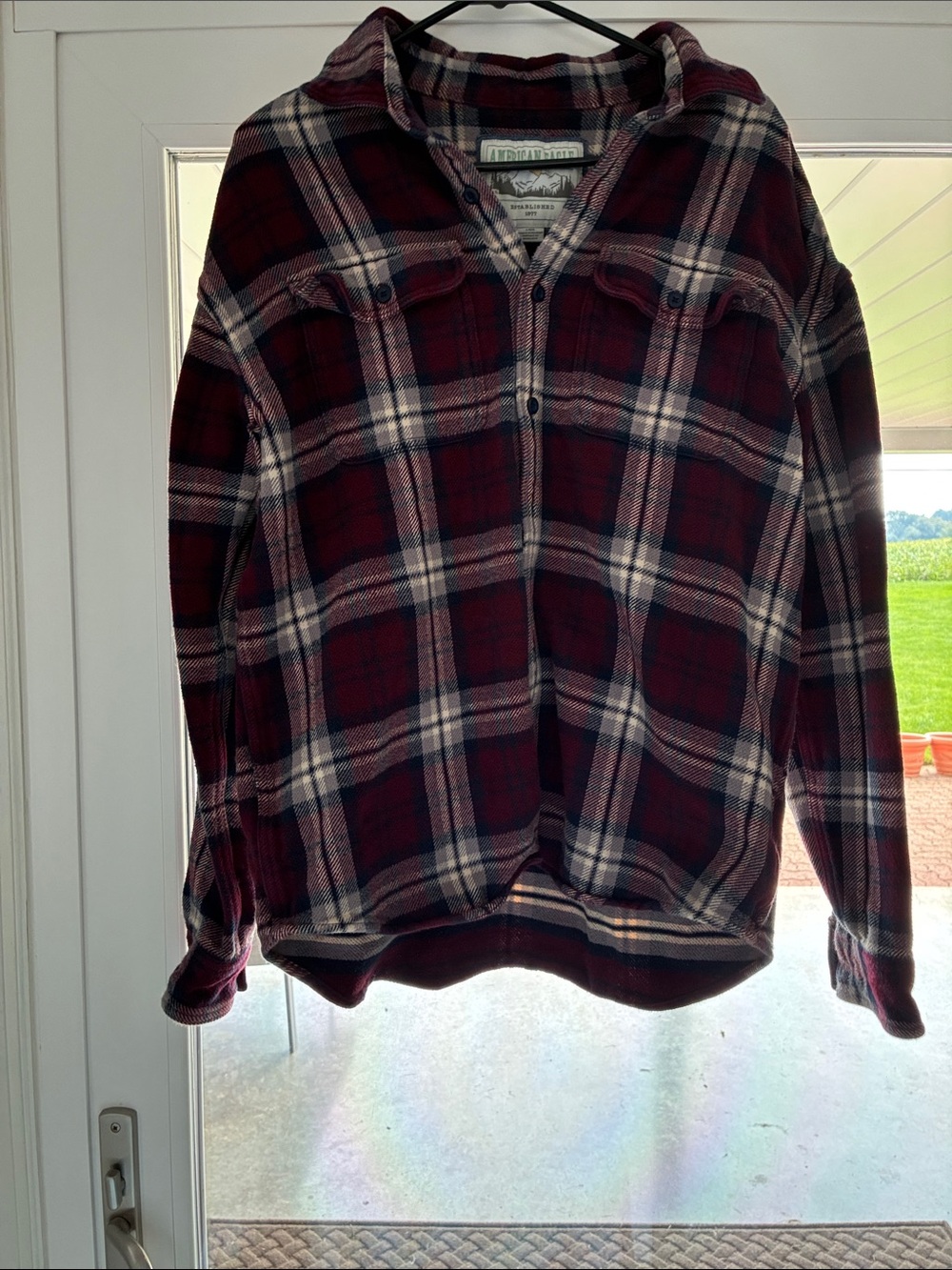 American Eagle Outfitters Red and White Plaid Button-Down Shirt